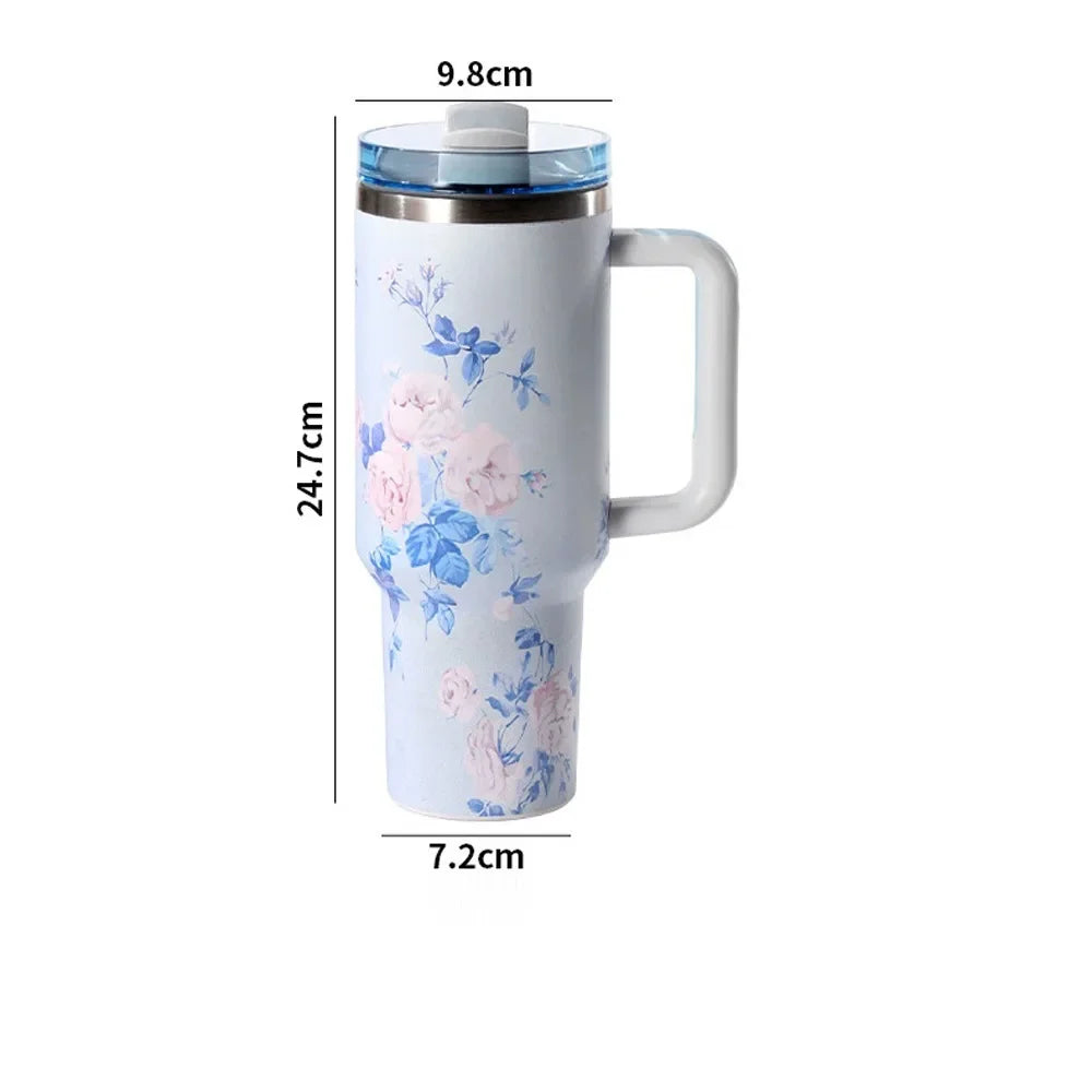 40 Oz Insulated Water Bottle with Handle and Flip Top Straw - Cup Holder Fits Leak-Proof Lid Keeps Cold for 12 Hours Single Pack