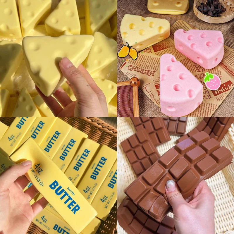 Cute Squishy Food Stress Toy – Slow Rise Butter, Cheese & Chocolate