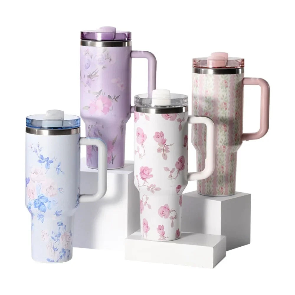 40 Oz Insulated Water Bottle with Handle and Flip Top Straw - Cup Holder Fits Leak-Proof Lid Keeps Cold for 12 Hours Single Pack