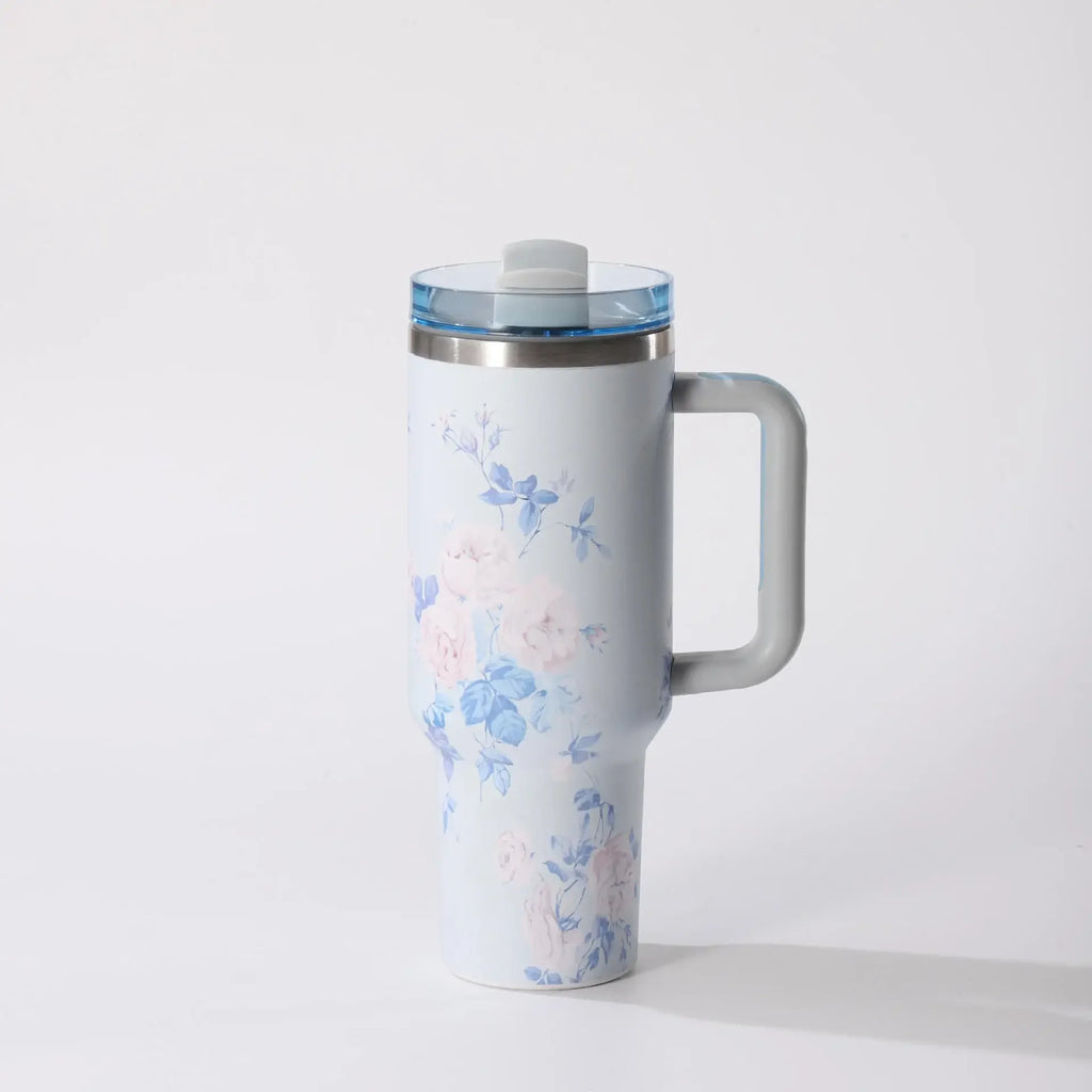 40 Oz Insulated Water Bottle with Handle and Flip Top Straw - Cup Holder Fits Leak-Proof Lid Keeps Cold for 12 Hours Single Pack
